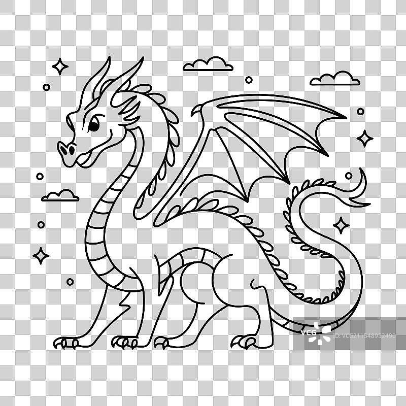 黑白龙轮廓玩具卡通素描图片素材