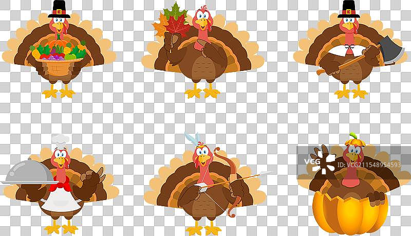 感恩节快乐火鸡鸟收藏套装图片素材