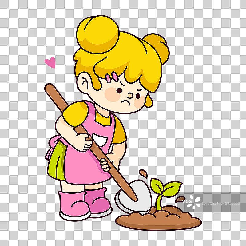 小女孩挖土设计元素图片素材