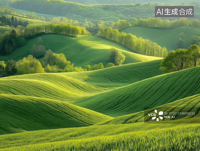 【AI数字艺术】丘陵草原和树木图片素材