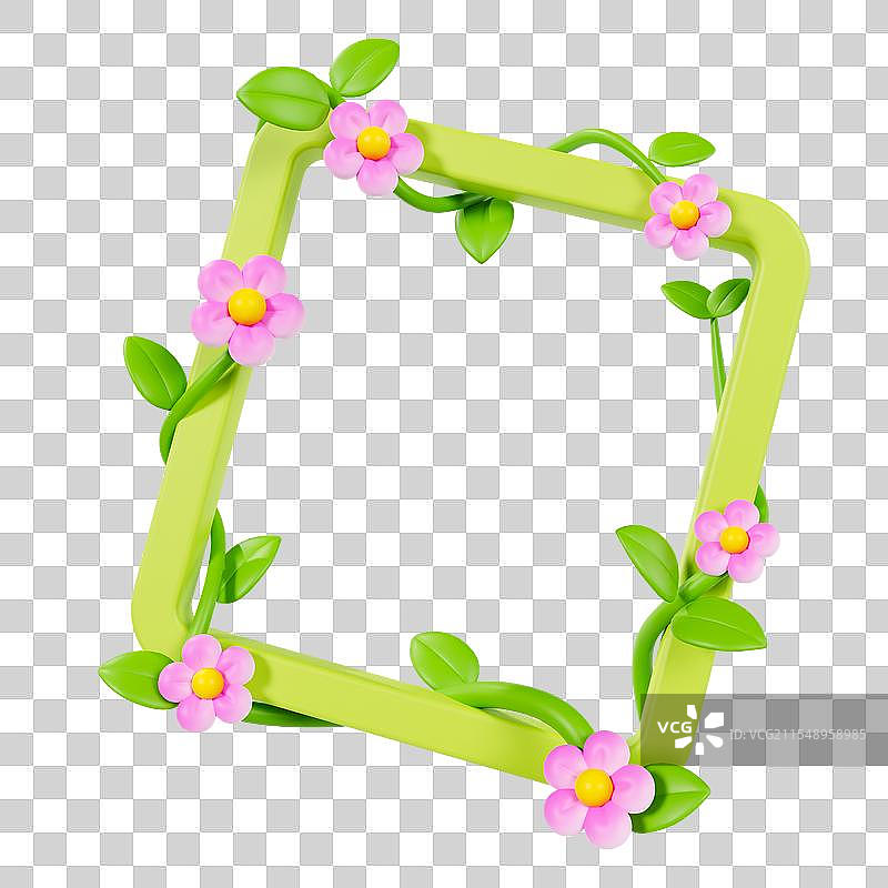 3D渲染的植物边框花朵边框春天元素图片素材