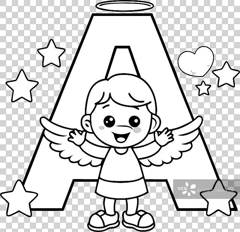 一个可爱的天使围绕着一个大字母图片素材