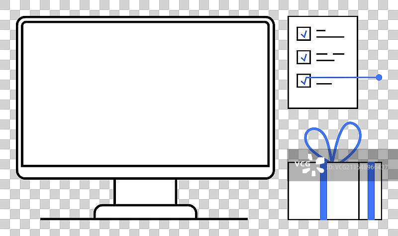 带有礼品盒和清单符号的显示器图片素材