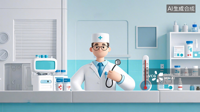 【AI数字艺术】3D渲染职业人物医生插画图片素材