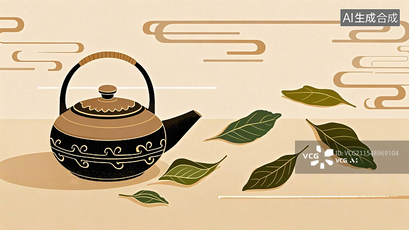 【AI数字艺术】国潮风茶文化插画图片素材