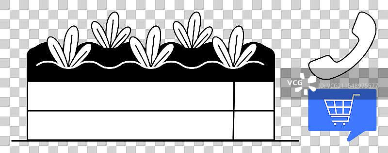 带有小植物的花园床和电话听筒图片素材