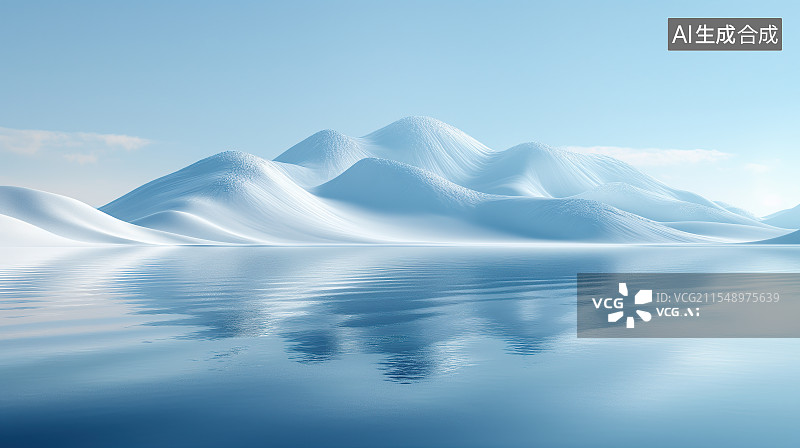 【AI数字艺术】白色沙漠中平静的湖泊背景图片素材