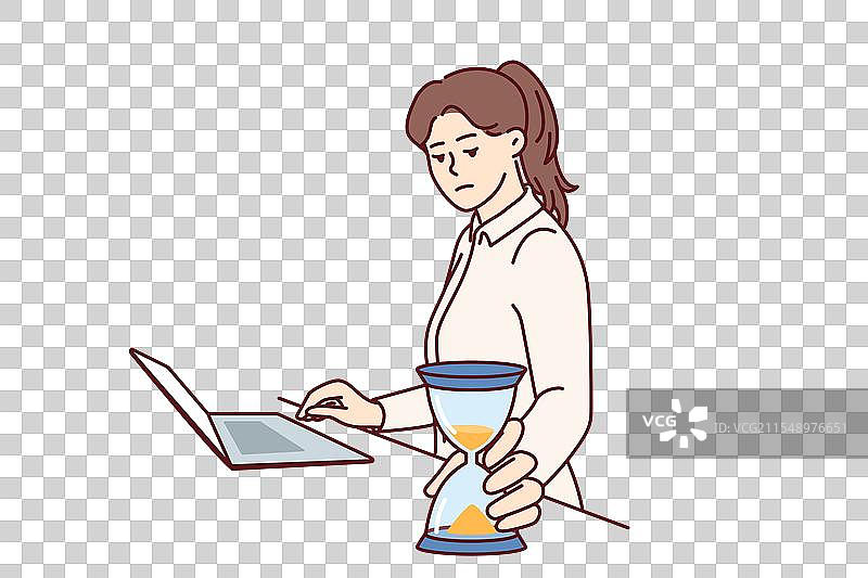 忙碌的女性手握沙漏，掌控时间图片素材