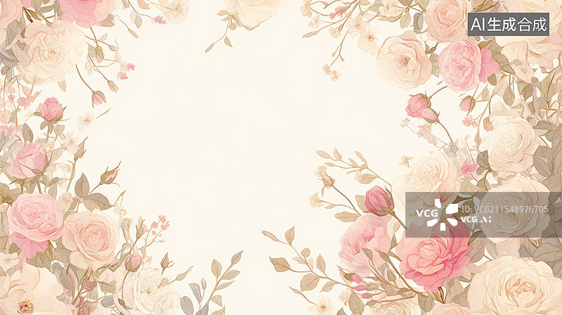 【AI数字艺术】玫瑰水彩手绘装饰元素环绕图片素材