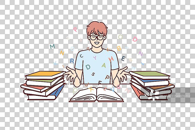 男学生阅读书籍，获取新知识图片素材