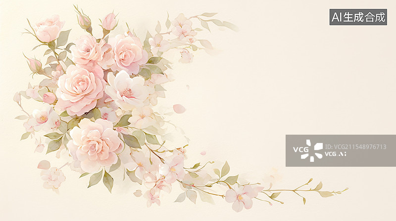 【AI数字艺术】玫瑰水彩手绘装饰元素居左图片素材