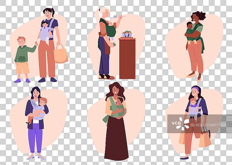 使用婴儿背带的母亲们图片素材