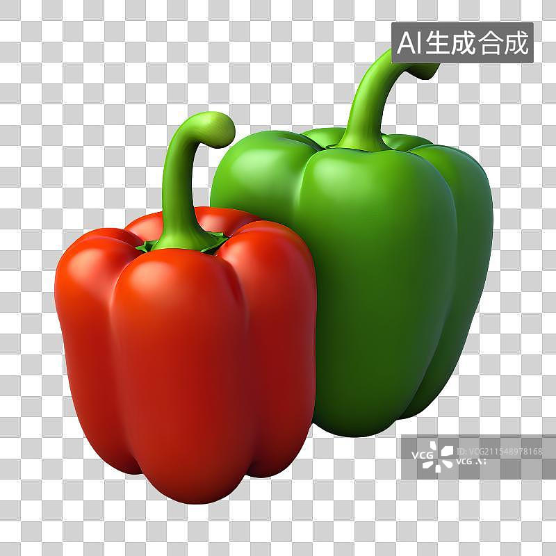 【AI数字艺术】3D渲染，青椒，彩椒，菜椒，辣椒特写，蔬菜水果免抠元素图片素材