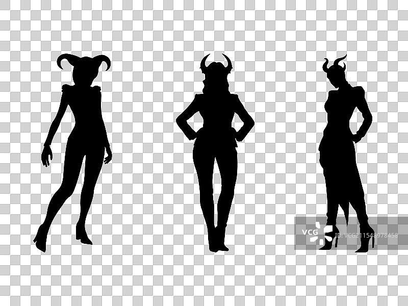 女性恶魔剪影设计群体图片素材