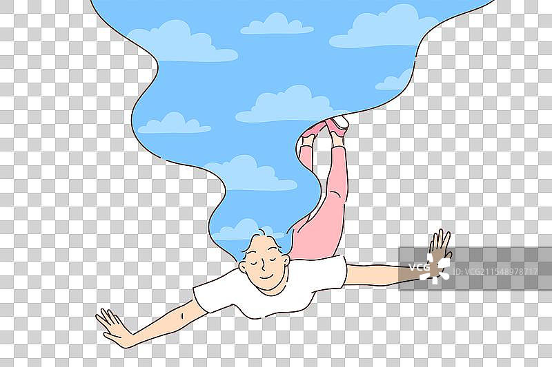 女人在睡梦中飞翔，双臂向两侧伸展图片素材