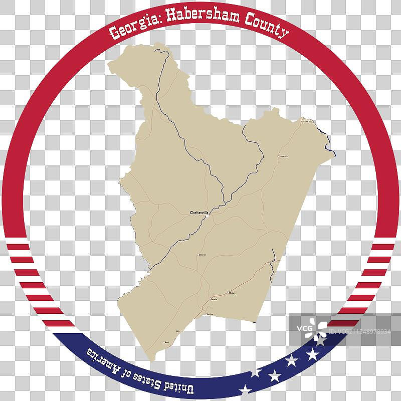 美国乔治亚州哈伯沙姆县地图图片素材