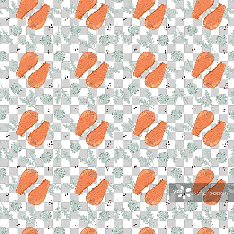 三文鱼排、芝麻菜叶、布鲁塞尔芽菜图片素材