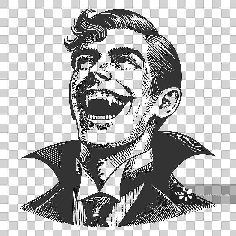 微笑的吸血鬼与獠牙雕刻图片素材