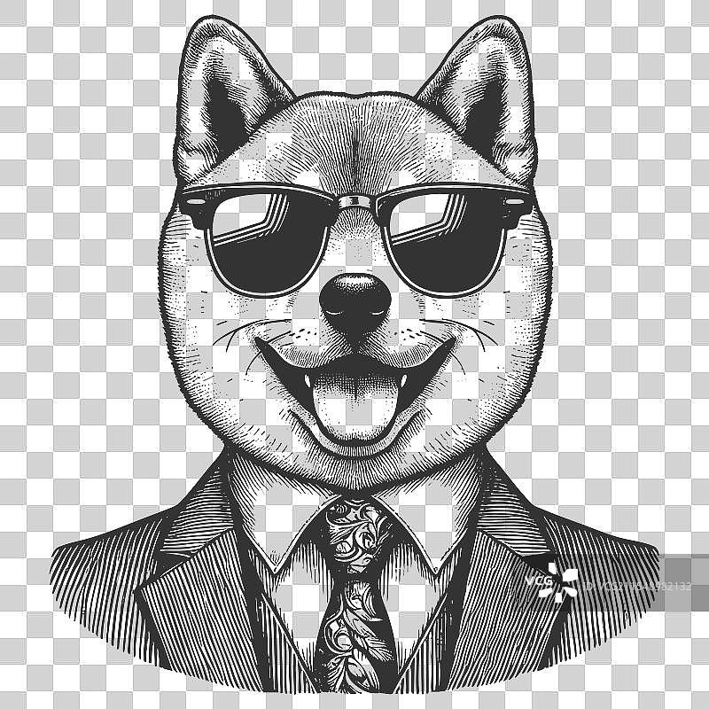 穿着西装和太阳镜的柴犬商人图片素材
