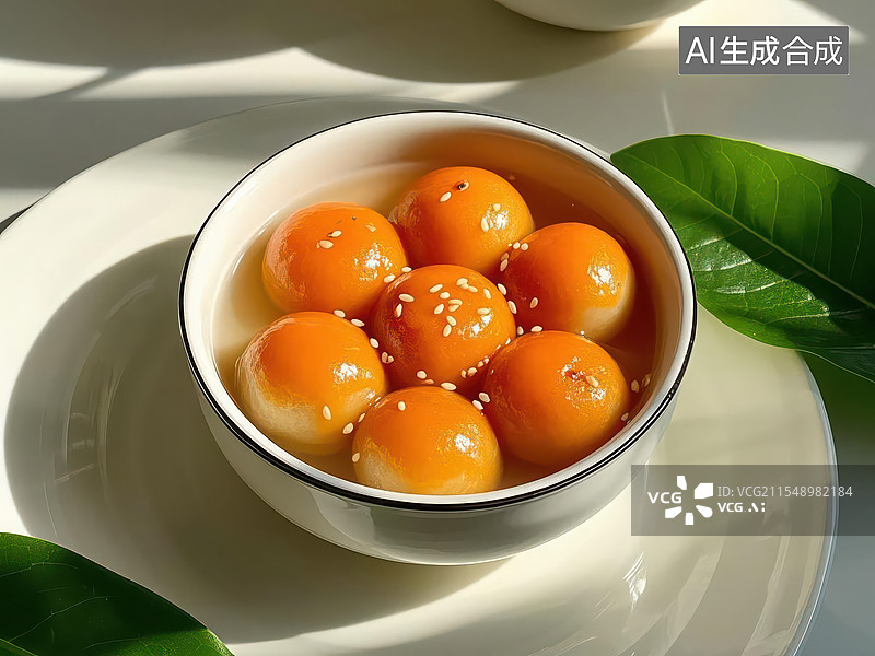 【AI数字艺术】一碗大黄米汤圆与柿子图片素材