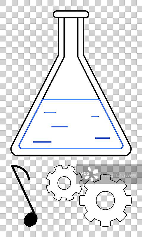 装有液体溶液的科学烧杯与音乐元素图片素材