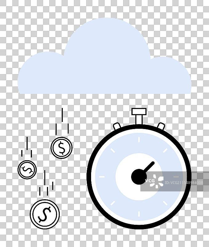 云中掉落的硬币和计时器图片素材