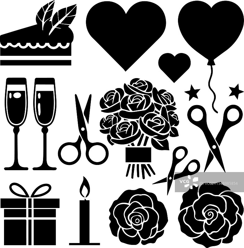 情人节图标集剪影设计图片素材