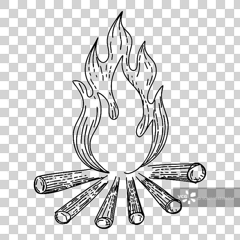 卡通风格的篝火木柴涂鸦草图图片素材