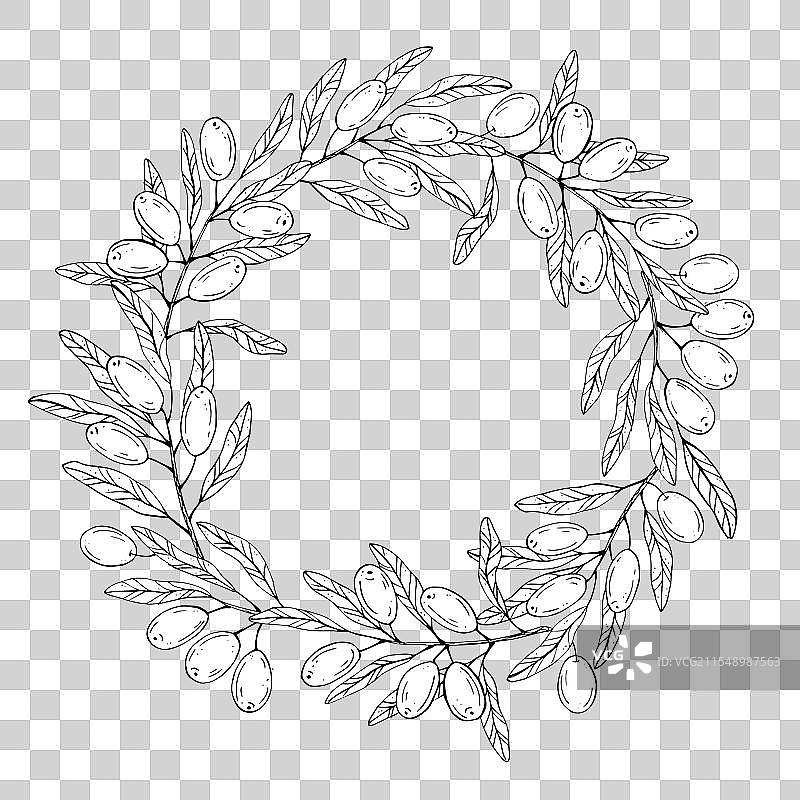 黑白植物花环图形图片素材