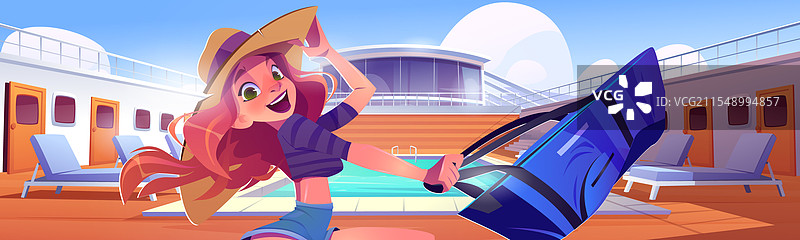 女孩在游轮甲板上的夏季泳池派对上图片素材