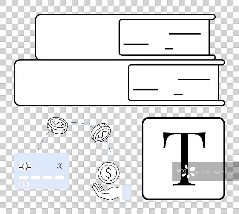 两本书和通过支付进行的金融交易图片素材