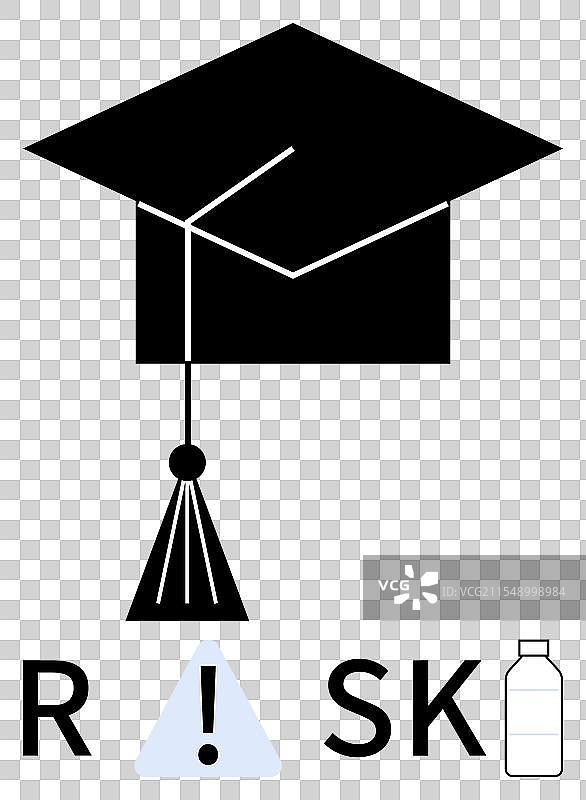 带有警告标志的毕业帽突出显示图片素材