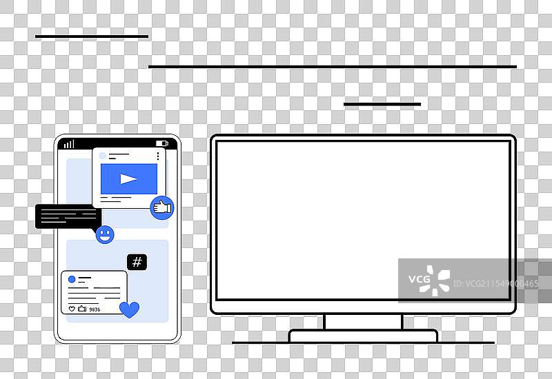 智能手机上显示社交媒体消息和图片素材