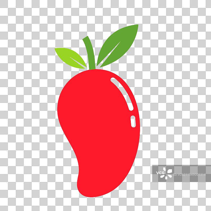 红色芒果水果图标，带叶子设计图片素材