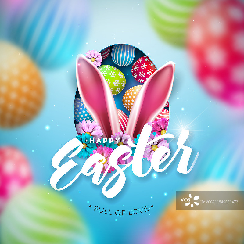 快乐复活节假期设计与模糊的花朵图片素材