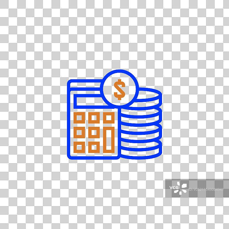 计算器图标与堆叠的硬币和美元符号图片素材