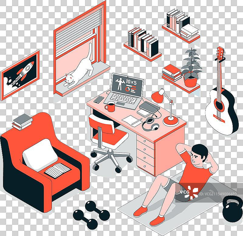 家庭锻炼 - 办公室中的腹肌练习仰卧起坐图片素材