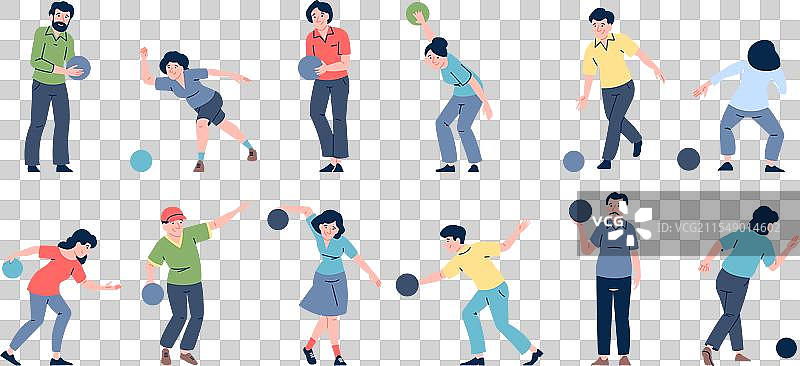 保龄球运动员的动态姿势，手持球的人们图片素材