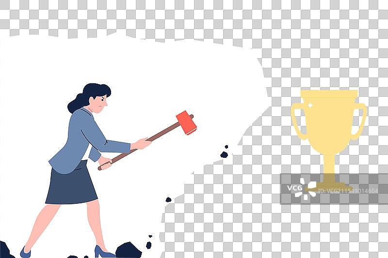 女人用大锤打破墙壁，进入内部图片素材