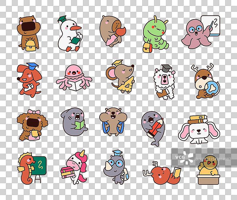 可爱的卡哇伊卡通动物角色，完美适合于图片素材