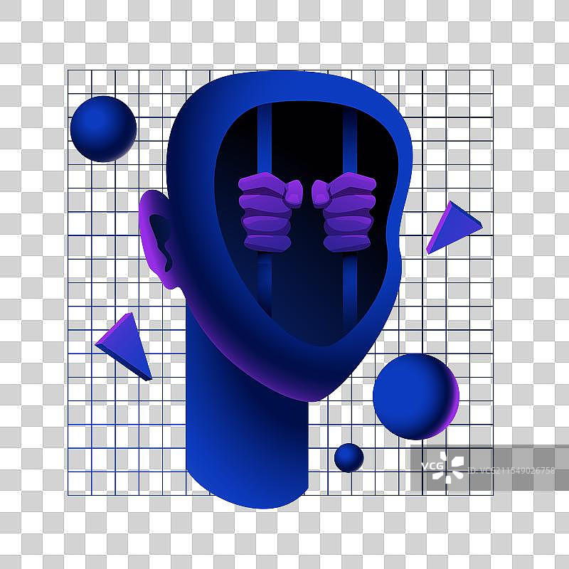 超现实的头部与手和几何形状图片素材