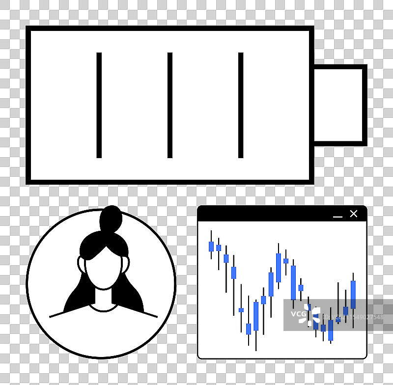 女性用户的电池电量表示图片素材