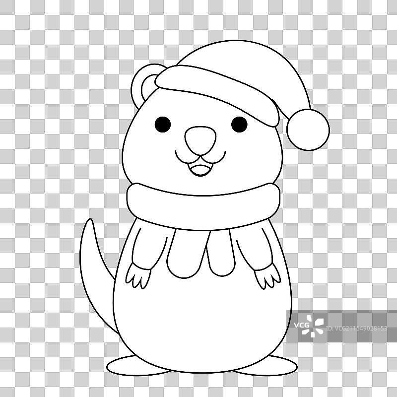 可爱的圣诞树袋鼠圣诞老人黑白版图片素材