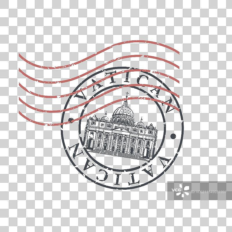 带有梵蒂冈圣彼得大教堂的邮票图片素材