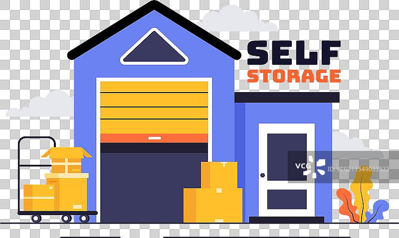 一个装满纸箱的自助储物单元图片素材