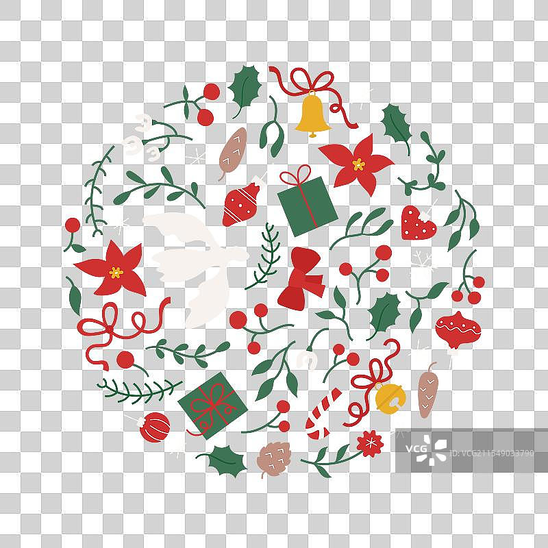 可爱的圣诞圆形图案用于横幅卡片图片素材