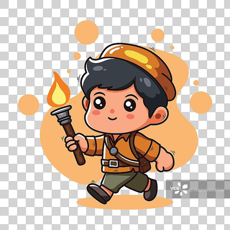 可爱的卡通角色男童子军手持火炬图片素材