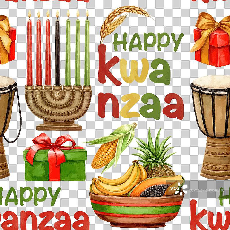 快乐的宽扎节非洲鼓无缝图案图片素材