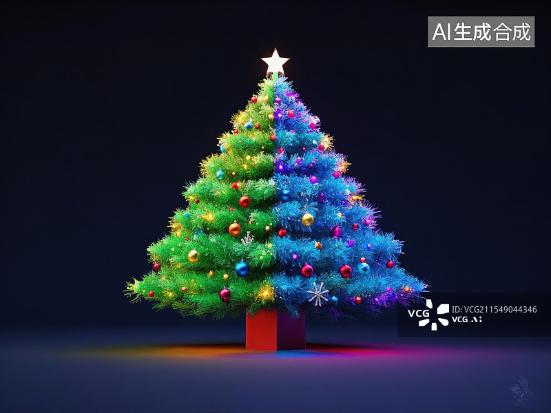 【AI数字艺术】彩灯闪耀的圣诞奇迹,缤纷圣诞树的节日祝福图片素材