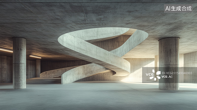 【AI数字艺术】旋转楼梯的停车场空间图片素材